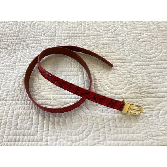Red Genuine Snake Skin  leather Belt Gold Buckle Adjustable size M/L main image 6